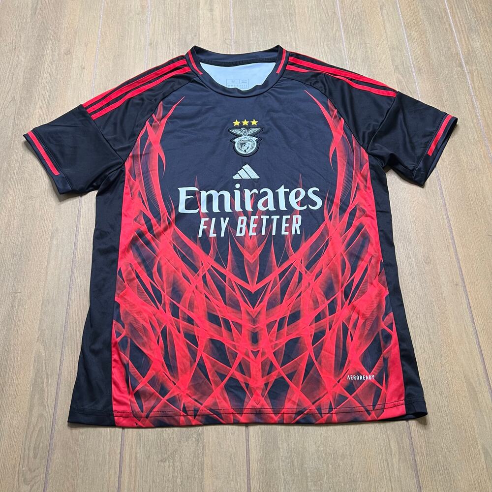 Adidas SL Benfica Soccer Jersey Black Red Emirates Fly Better Men's M 11 Y2K